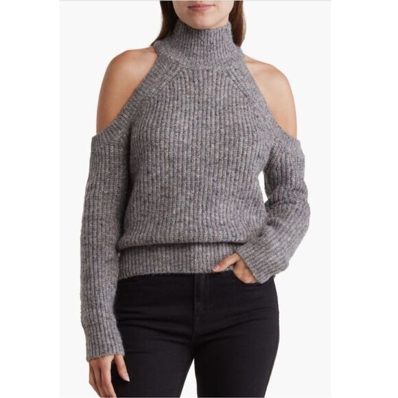 NWOT ASTR the Label womens Tori mock cold shoulder sweater medium gray‎ - Picture 1 of 11